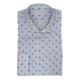 Poggianti 1985 - Light Blue / White Patterned Soft Collar Shirt - Handmade in Italy - New Luxury Exclusive Collection