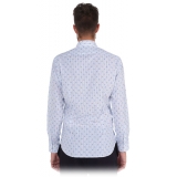 Poggianti 1985 - Light Blue / White Patterned Soft Collar Shirt - Handmade in Italy - New Luxury Exclusive Collection