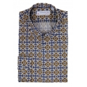 Poggianti 1985 - Light Blue / Brown Patterned Shirt with Soft Collar - Handmade in Italy - New Luxury Exclusive Collection