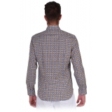 Poggianti 1985 - Light Blue / Brown Patterned Shirt with Soft Collar - Handmade in Italy - New Luxury Exclusive Collection