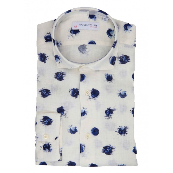 Poggianti 1985 - White Soft Collar Patterned Shirt - Handmade in Italy - New Luxury Exclusive Collection