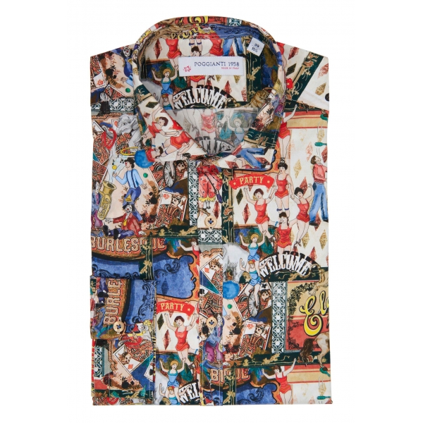 Poggianti 1985 - Camicia Fantasia Collo Morbido Multicolore - Handmade in Italy - New Luxury Exclusive Collection