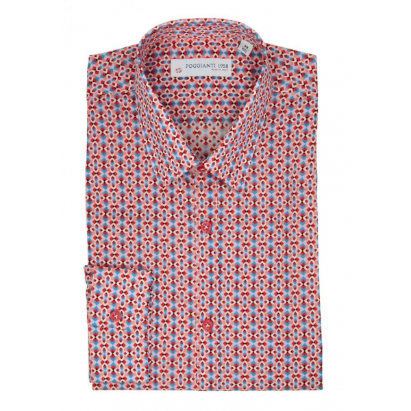 Poggianti 1985 - Red Stiff Collar Patterned Shirt - Handmade in Italy - New Luxury Exclusive Collection