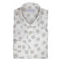 Poggianti 1985 - White Floral Shirt with Soft Collar - Handmade in Italy - New Luxury Exclusive Collection