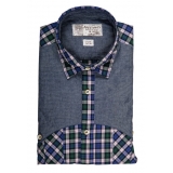 Poggianti 1985 - Checked Shirt with Denim Contrasts - Handmade in Italy - New Luxury Exclusive Collection
