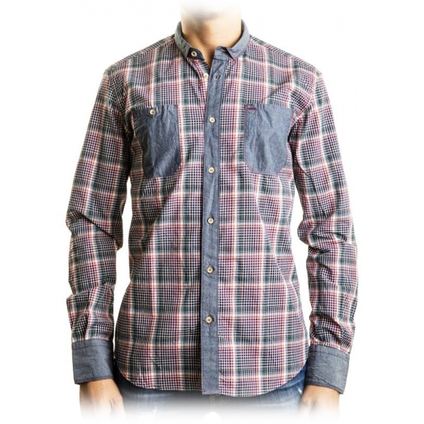 Poggianti 1985 - Checked Shirt with Denim Contrasts - Handmade in Italy - New Luxury Exclusive Collection