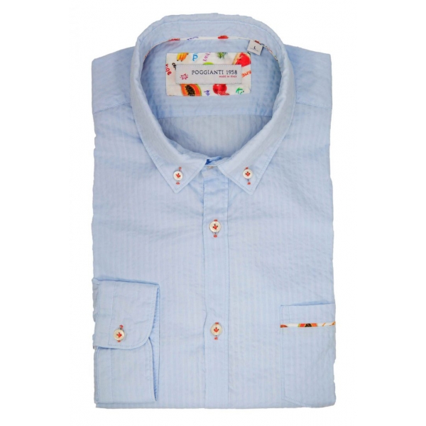 Poggianti 1985 - Plain Light Blue Shirt with Soft Collar - Handmade in Italy - New Luxury Exclusive Collection