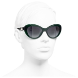 Chanel - Occhiali da Sole Cat-Eye - Verde Scuro Grigio - Chanel Eyewear