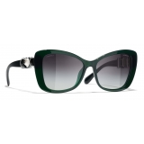 Chanel - Occhiali da Sole a Farfalla - Verde Scuro Grigio - Chanel Eyewear