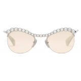 Gucci - Cat-Eye Sunglasses with Crystals - Silver Yellow - Gucci Eyewear