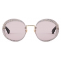 Gucci - Round Sunglasses with Crystals - Gold Violet - Gucci Eyewear
