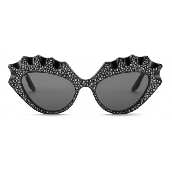 Gucci - Cat-Eye Sunglasses with Crystals - Black Gray - Gucci Eyewear