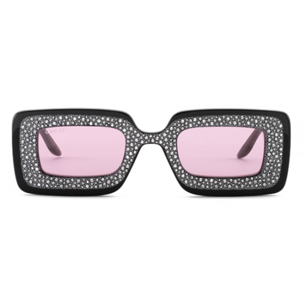 Gucci - Occhiali da Sole Rettangolari con Cristalli - Nero Rosa - Gucci Eyewear