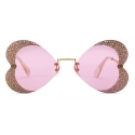 Gucci - Heart-Shaped Sunglasses with Crystals - Gold Pink - Gucci Eyewear