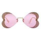 Gucci - Occhiali da Sole a Cuore con Cristallo - Oro Rosa - Gucci Eyewear
