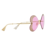 Gucci - Occhiali da Sole a Cuore con Cristallo - Oro Rosa - Gucci Eyewear