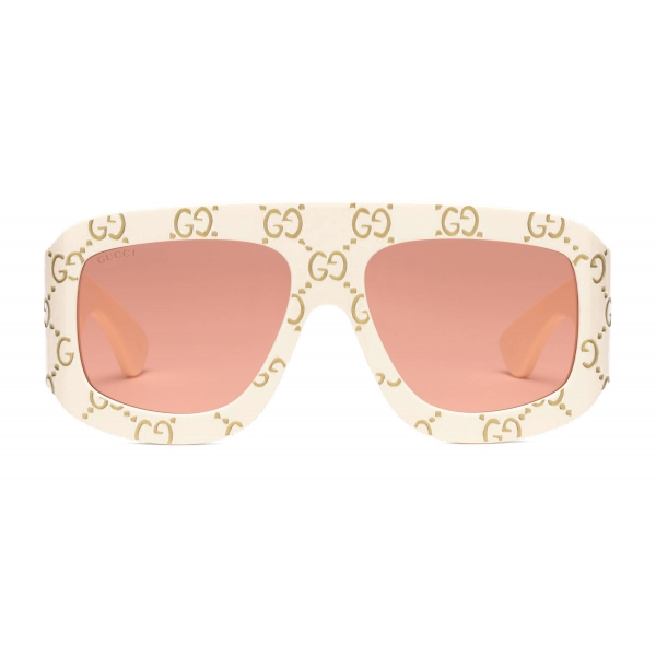 Gucci - Rectangular Sunglasses with GG - Ivory - Gucci Eyewear