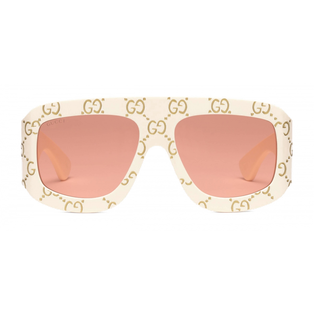 Double G Rectangular Sunglasses in White - Gucci