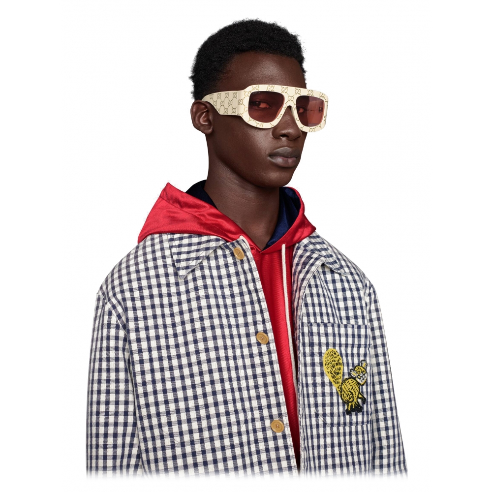 Gucci Fluo Narrow Acetate Rectangular Sunglasses in Gray | Lyst