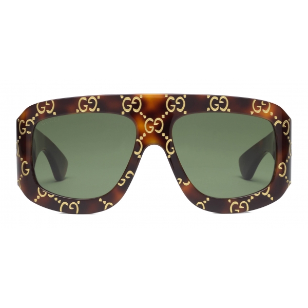 Gucci - Rectangular Sunglasses with GG - Tortoiseshell - Gucci Eyewear