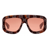 Gucci - Occhiali da Sole Rettangolari con Motivo GG - Tartaruga Arancione - Gucci Eyewear