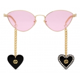 Gucci - Occhiali da Sole Cat-Eye con Ciondoli a Forma di Cuore - Oro Rosa - Gucci Eyewear