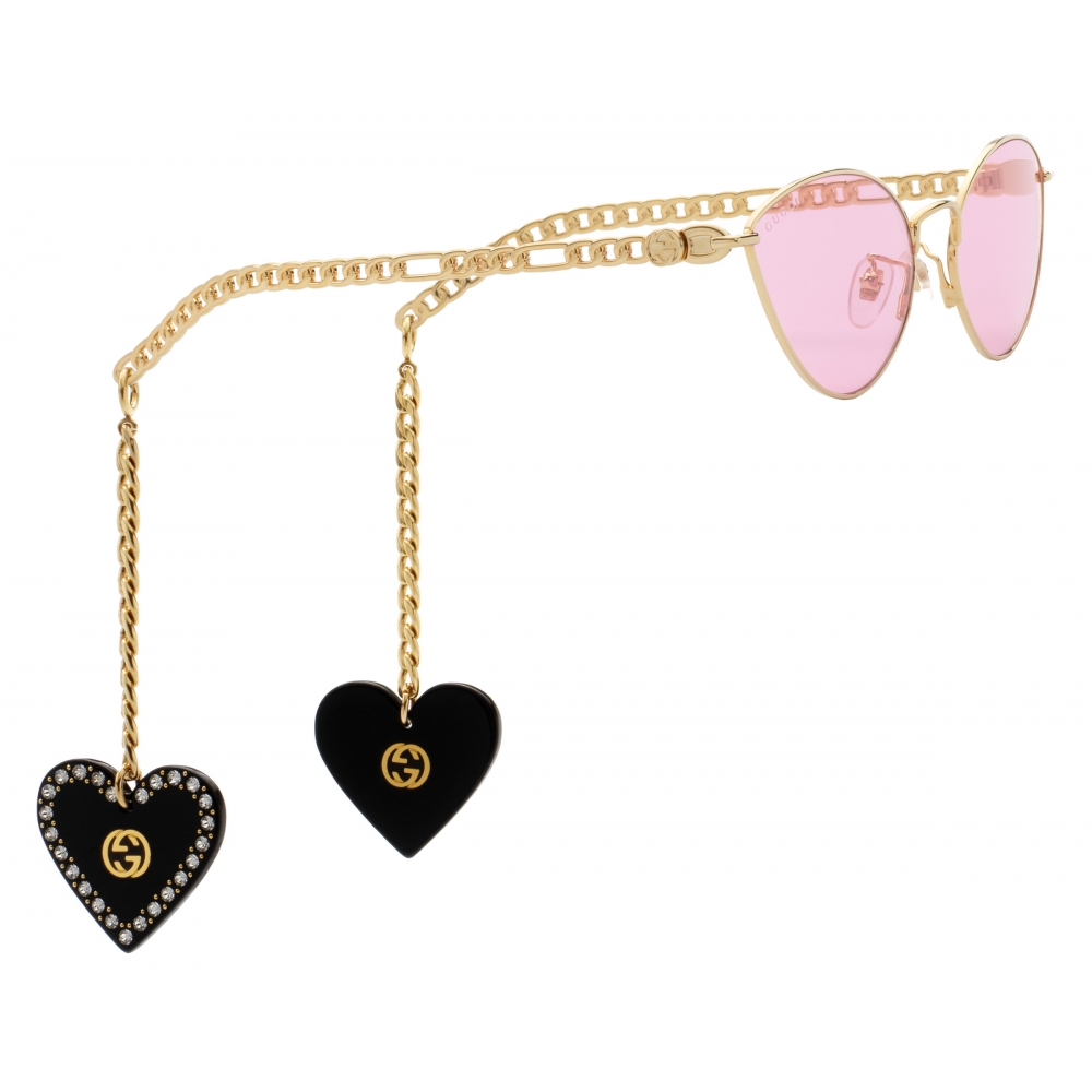 Gucci - Cat-Eye Sunglasses with Heart Shaped Charms - Gold Gray - Gucci  Eyewear - Avvenice