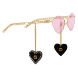 Gucci - Cat-Eye Sunglasses with Heart Shaped Charms - Gold Pink - Gucci Eyewear