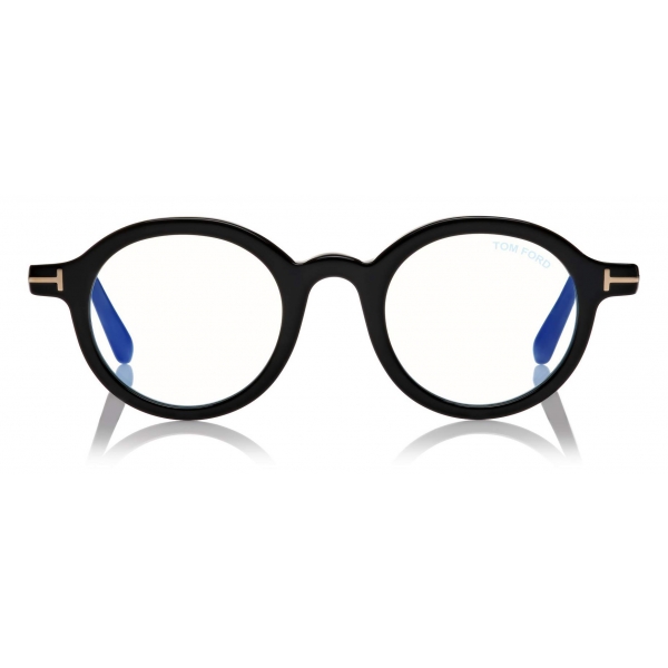 Tom Ford - Round Shape Blue Block Optical Glasses - Black - FT5664