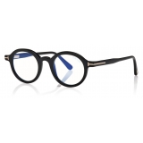 Tom Ford - Round Shape Blue Block Optical Glasses - Nero - FT5664-B - Occhiali da Vista - Tom Ford Eyewear