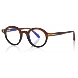 Tom Ford - Round Shape Blue Block Optical Glasses - Avana Nero Rigato - FT5664-B - Occhiali da Vista - Tom Ford Eyewear