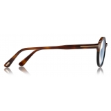 Tom Ford - Round Shape Blue Block Optical Glasses - Avana Nero Rigato - FT5664-B - Occhiali da Vista - Tom Ford Eyewear