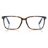 Tom Ford -  Soft Square Shape Blue Block Optical - Havana Scuro - FT5696-B - Occhiali da Vista - Tom Ford Eyewear