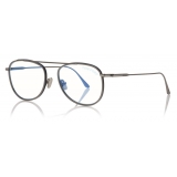 Tom Ford - Round Shape Blue Block Optical -   Dark Ruthenium - FT5691-B - Optical Glasses - Tom Ford Eyewear