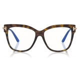 Tom Ford - Square Shape Blue Block Optical - Havana Scuro - FT5704-B - Occhiali da Vista - Tom Ford Eyewear