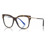 Tom Ford - Square Shape Blue Block Optical - Havana Scuro - FT5704-B - Occhiali da Vista - Tom Ford Eyewear