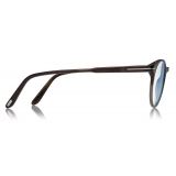 Tom Ford - Round Shape Blue Block Optical - Striped Black Havana - FT5704-B - Optical Glasses - Tom Ford Eyewear
