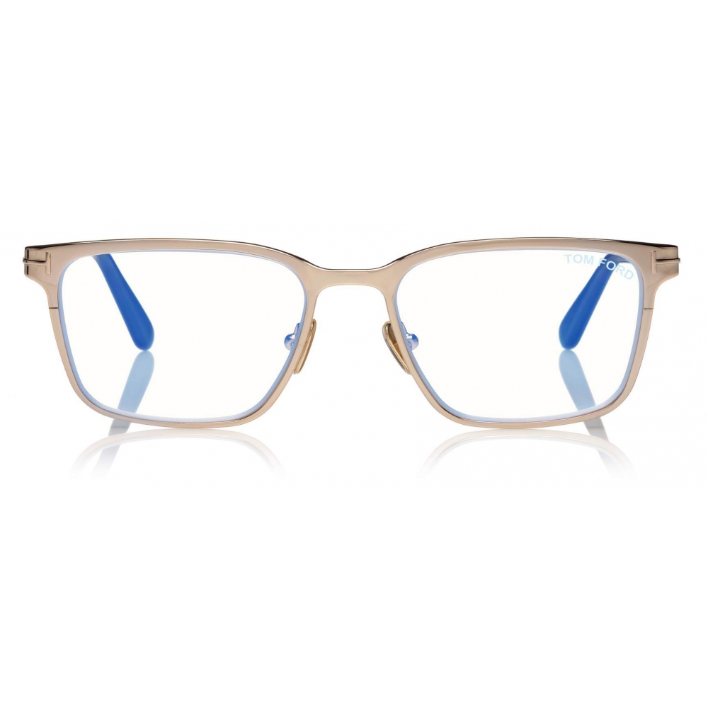 Tom Ford - Blue Block Squared Opticals - Oro Rosa Lucido - FT5733-B - Occhiali da Vista - Tom Ford Eyewear