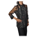 Elisabetta Franchi - Printed Shirt with Tulle - Black - Shirt - Made in Italy - Luxury Exclusive Collection