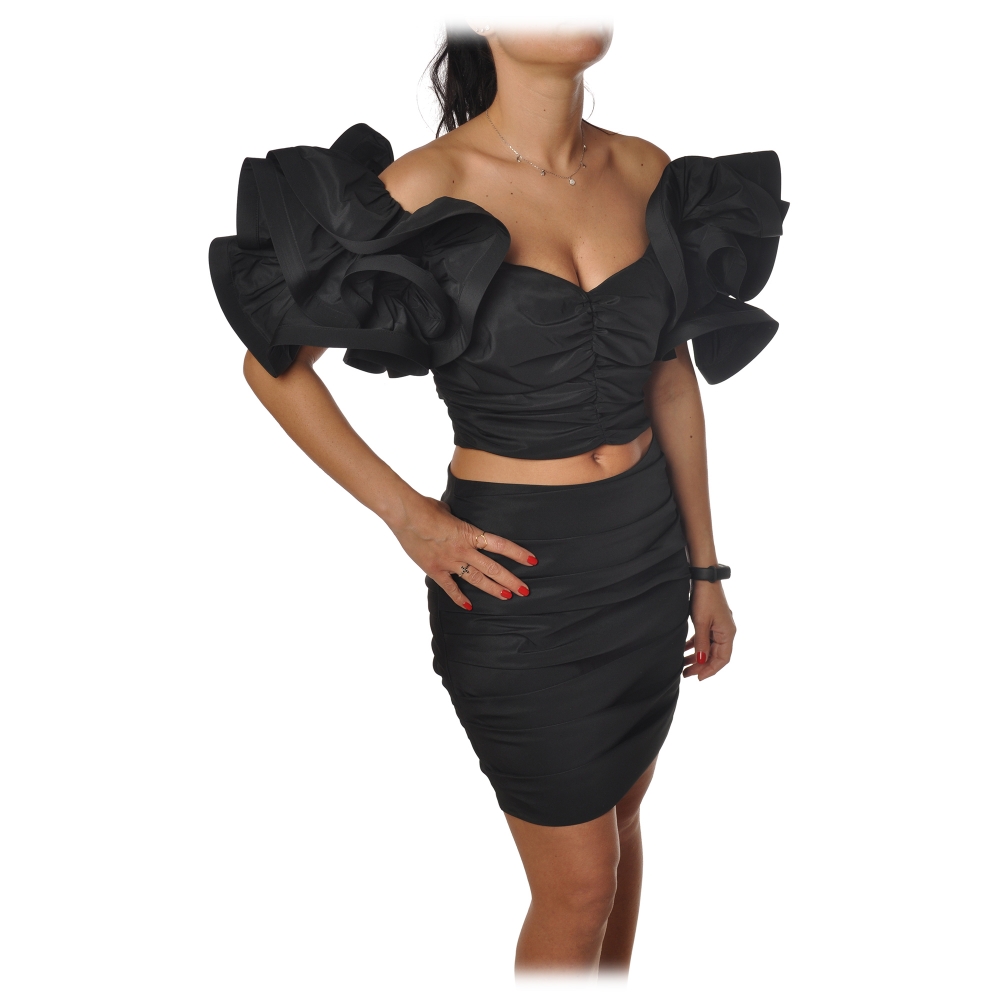 Elisabetta Franchi - Set Draped Top and Skirt - Black - Dress - Made in Italy - Luxury Exclusive Collection