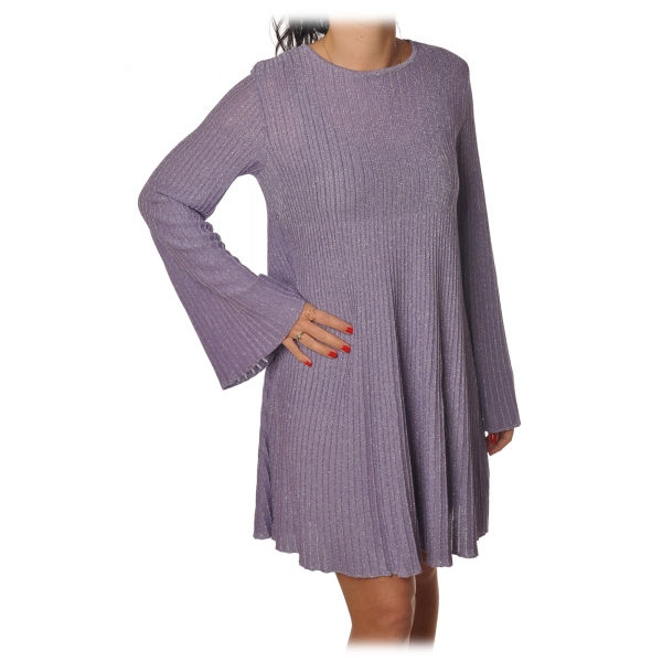 Elisabetta Franchi -  Mini Dress in Laminated Knit - Lavender - Dress - Made in Italy - Luxury Exclusive Collection