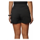 Elisabetta Franchi - High-Waist Shorts with Buckle Details - Black - Trousers - Made in Italy - Luxury Exclusive Collection