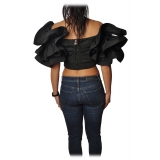 Elisabetta Franchi - Draped Crop Top - Black - Top - Made in Italy - Luxury Exclusive Collection