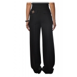 Elisabetta Franchi - High-Waist Wide Leg Trousers - Black - Trousers - Made in Italy - Luxury Exclusive Collection