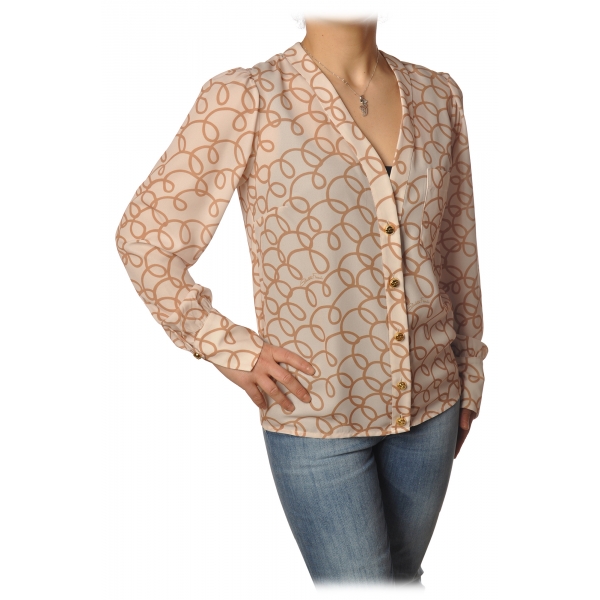 Elisabetta Franchi - Shirt in Abstract Pattern - Butter/Caramel - Top - Made in Italy - Luxury Exclusive Collection