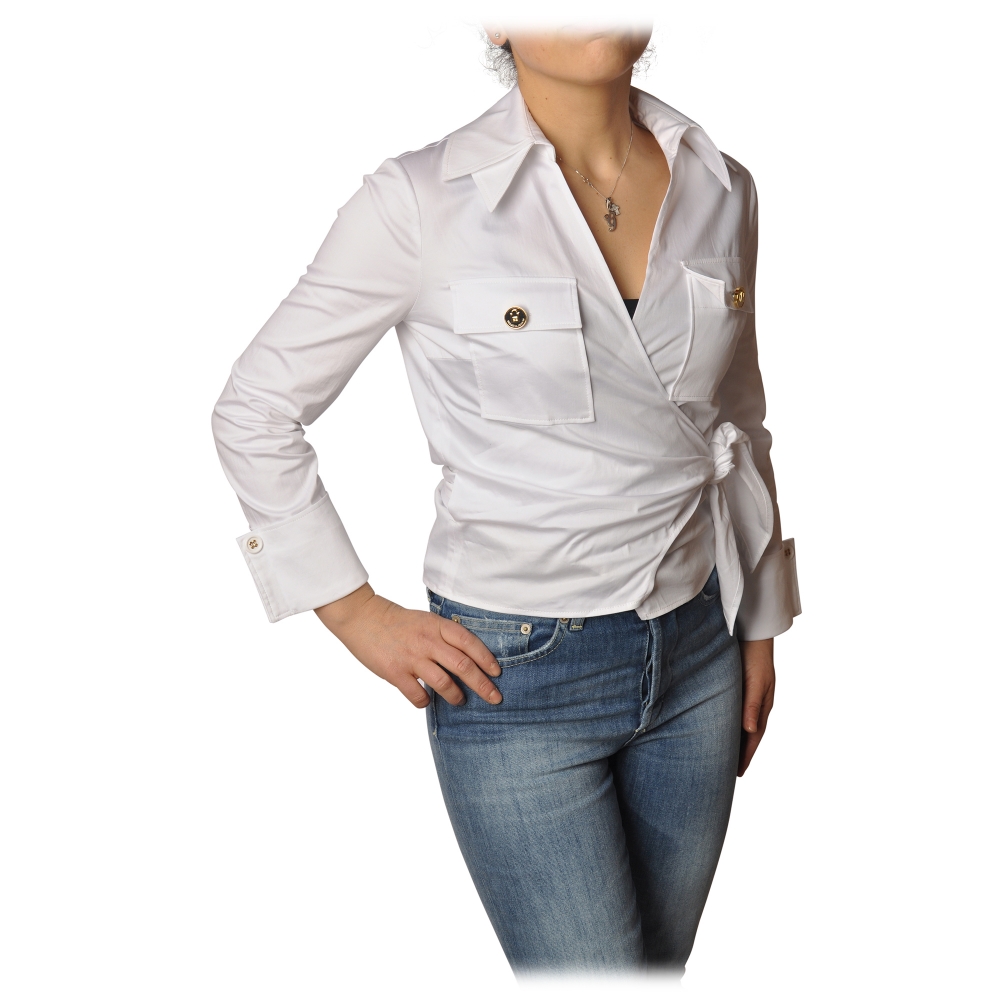 Elisabetta Franchi - Screwed Model Shirt White - Shirt - in Italy - Luxury Exclusive Collection - Avvenice