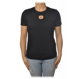 Elisabetta Franchi - T-Shirt with Perforated Metallic Logo - Black - T-Shirt - Made in Italy - Luxury Exclusive Collection