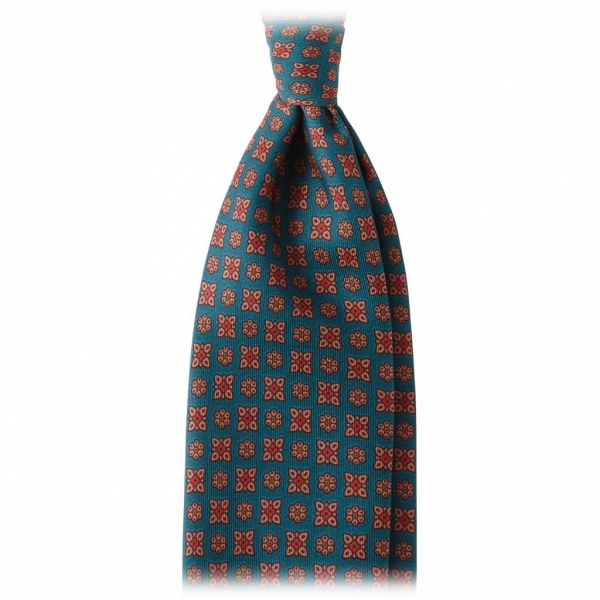 Viola Milano - Artisan Floral Handprinted Ancient Madder Silk Tie - Green - Made in Italy - Luxury Exclusive Collection