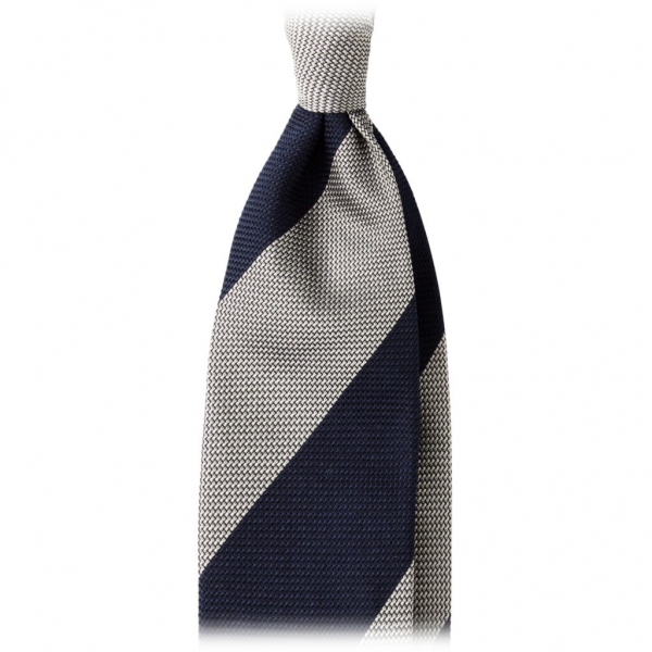Viola Milano -  Block Stripe 3-fold Grenadine Tie – Navy White - Made in Italy - Luxury Exclusive Collection