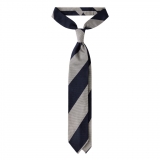 Viola Milano -  Block Stripe 3-fold Grenadine Tie – Navy White - Made in Italy - Luxury Exclusive Collection